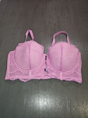 Adore Me Pink Lace Longline Bra with Decorative Front Hook